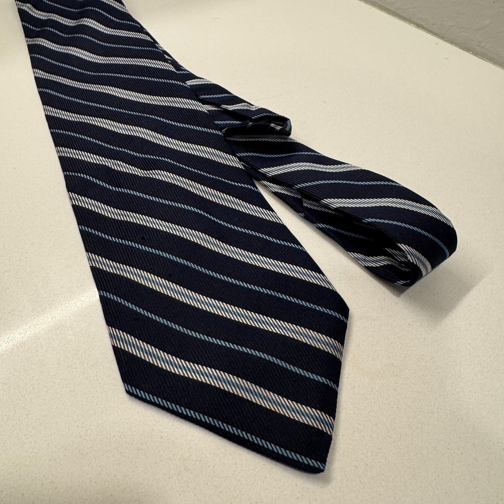 Brooks Brothers‎ Tie Blue Stripe Repp Necktie Makers Silk USA Designer Casual